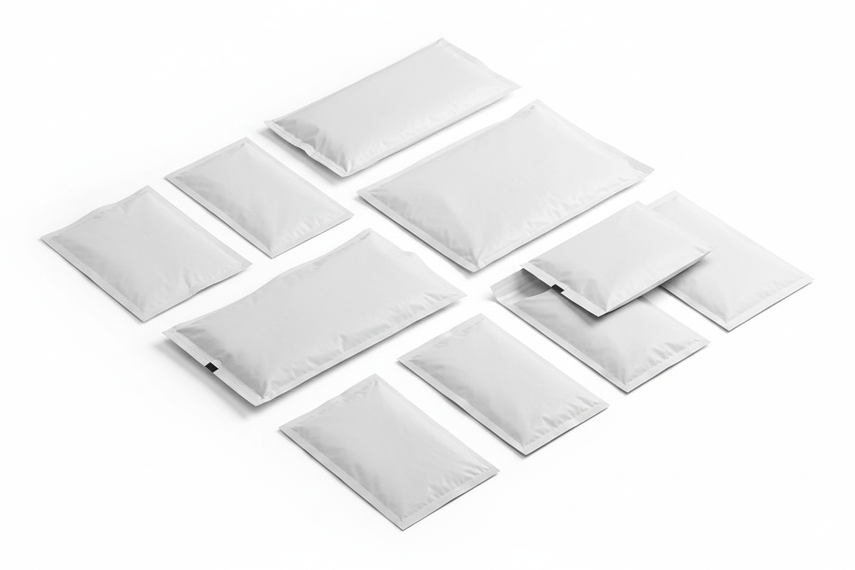 Skapa en bild som visar vita polypåsar för e-handel